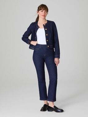 NWT SPANX Original EveryWear Kick Flare Cropped Jeans Raw Indigo Blue Size Large